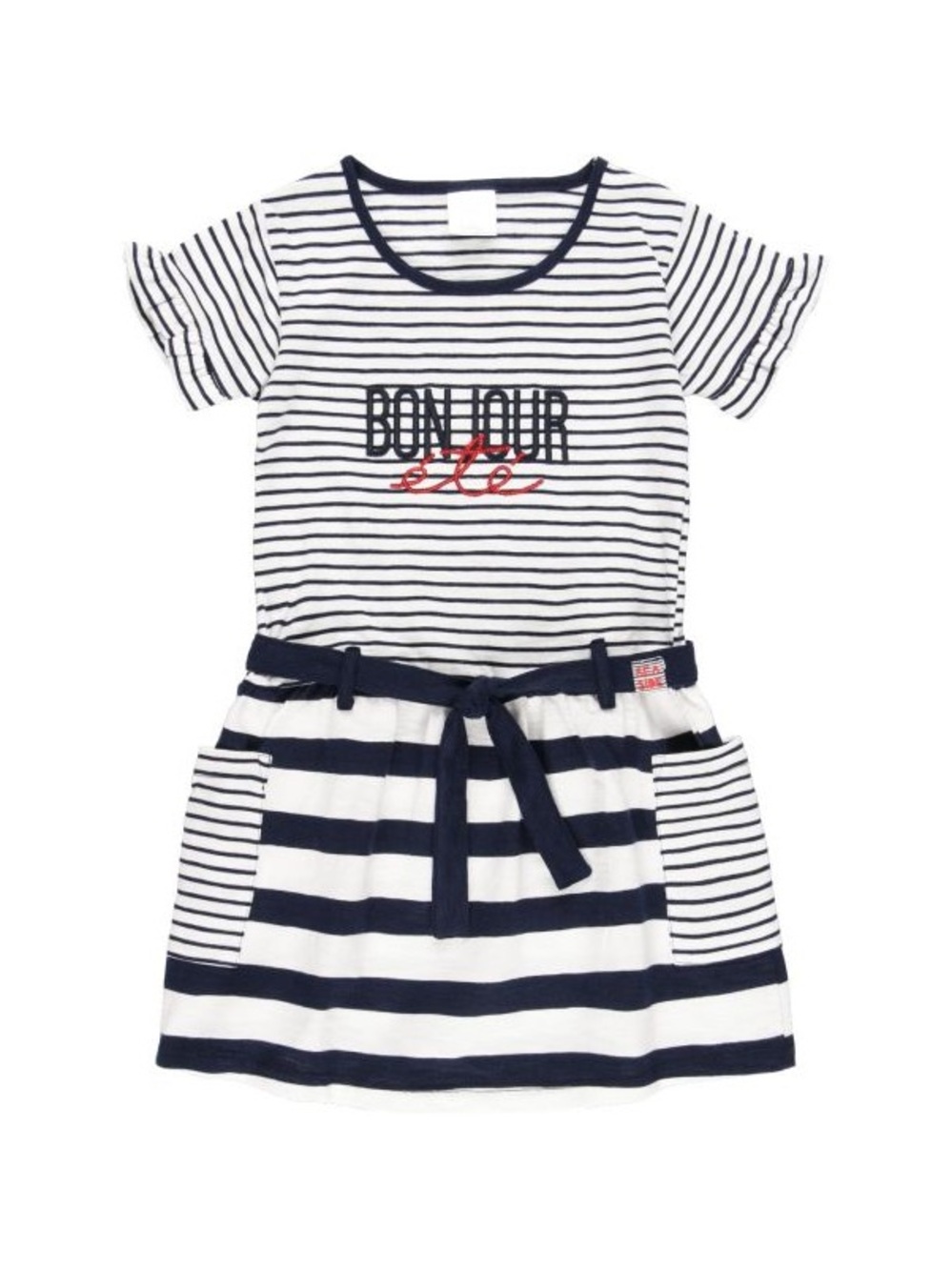 Navy and White Striped 'Bonjour' Kids Casual Dress